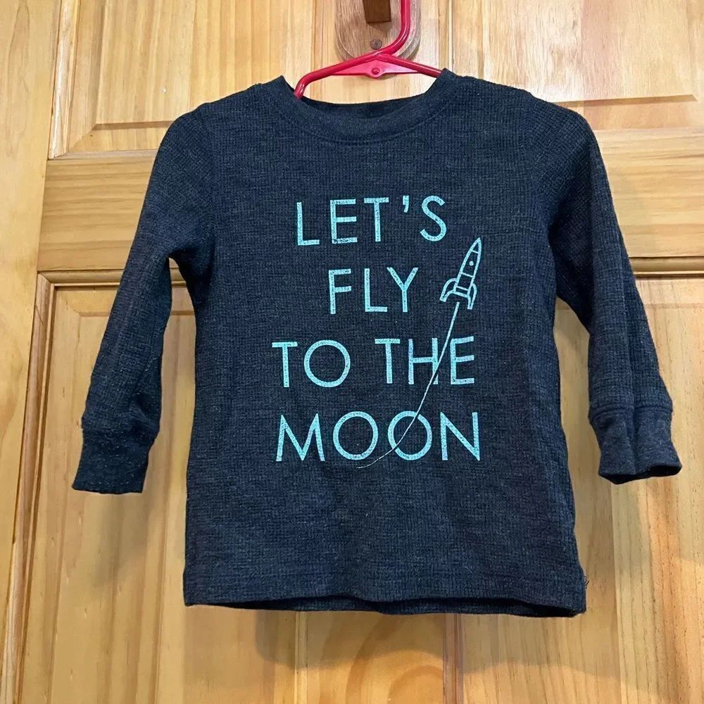 Jumping Beans size 18 mos gray and blue let’s fly to the moon waffle t